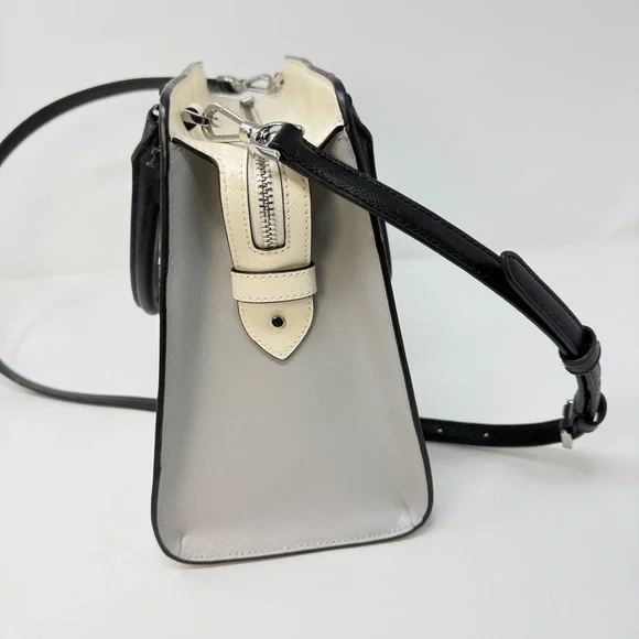 Kate Spade Madison Colorblock Saffiano Medium Satchel Bag Cream/Plat. Gray/Black - Picture 13 of 17